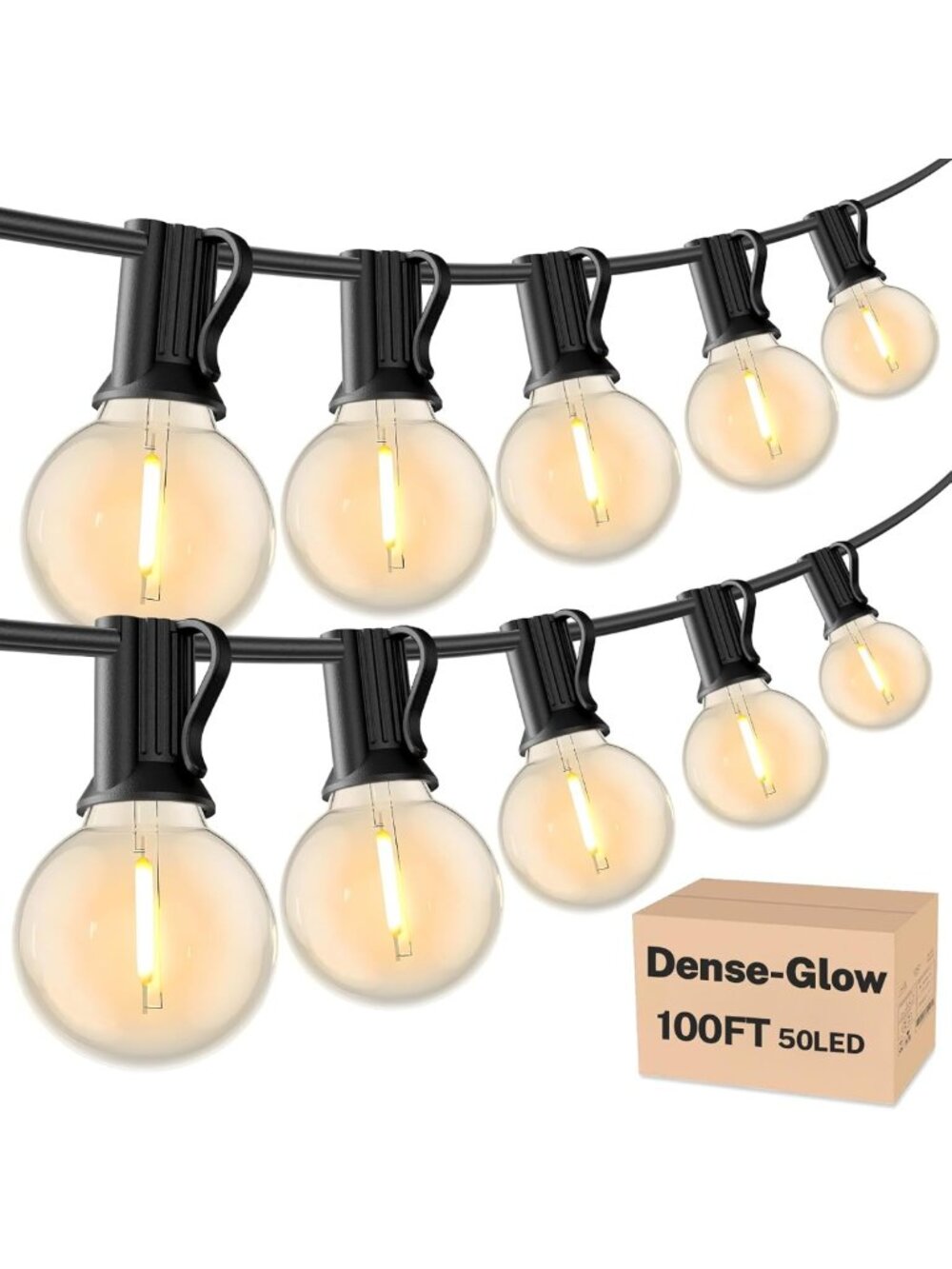 100FT Waterproof Outdoor String Lights | 52 LED Patio Lights for Garden Decor